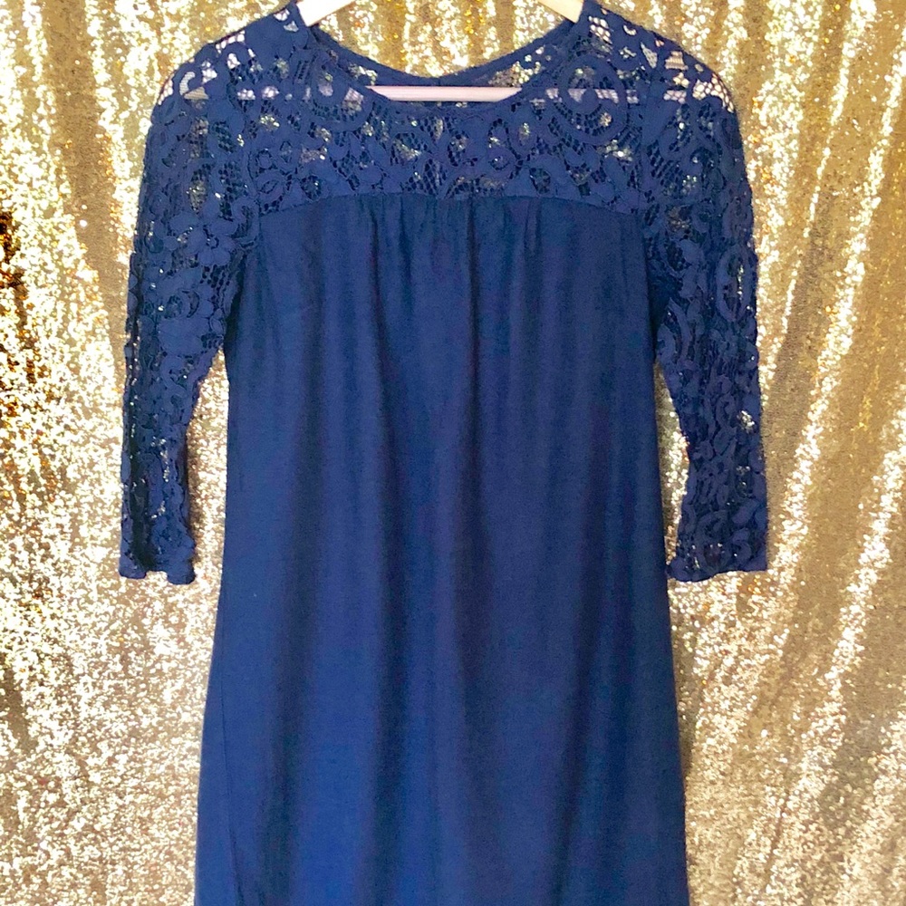 Beautiful and Comfy Navy Cotton & Crochet Dress